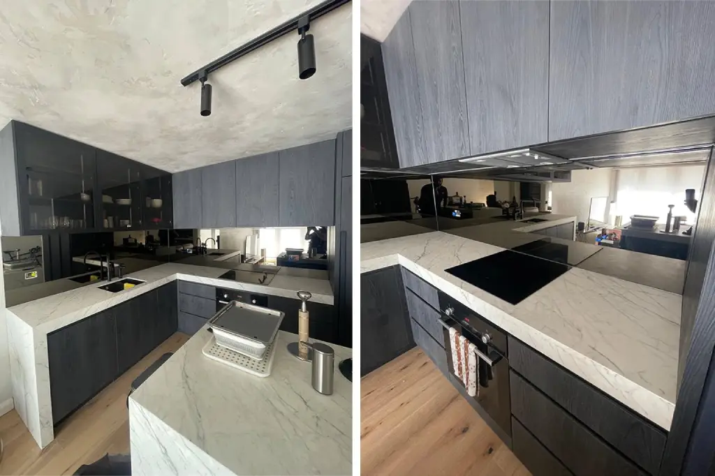 Glass kitchen splashback combining elegant design with practical use